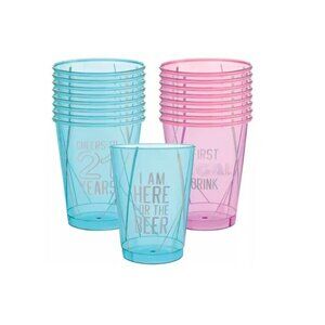 Amscan Iridescent Pink & Blue Finally 21 Birthday Plastic Tumbler Cups 10oz 20Ct